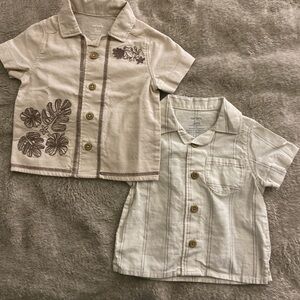 Carter's Neutral Beige & Cream Short-Sleeve Button Shirts - 2 Pack